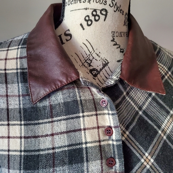 Vintage Cotton Leather And Lace Plaid Western Shirt - Picture 4 of 12